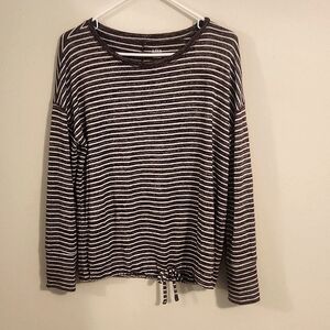 a.n.a dark red and white striped cinched longsleeved shirt